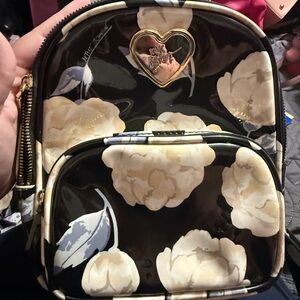 Betsey Johnson Black and Cream Floral Backpack